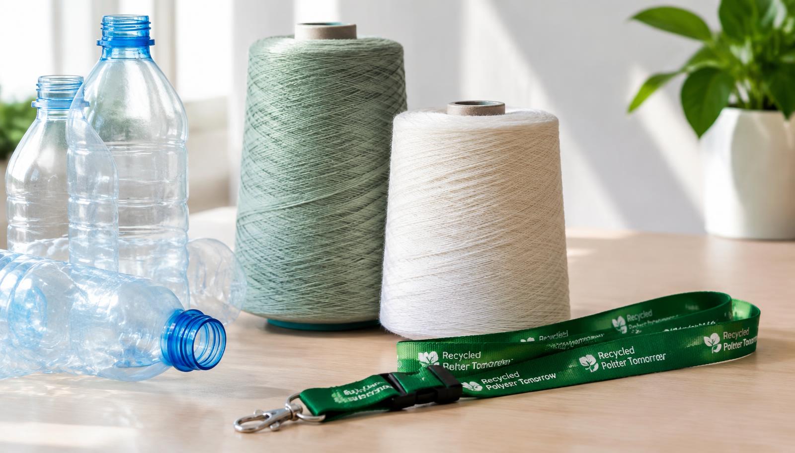 Recycled PET bottles, recycled yarn and a green eco lanyard